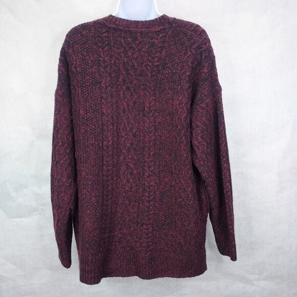 Sundance Sweater Womens Large Chenille Cable Knit Maroon Red Black Marled V-Neck - Picture 3 of 12